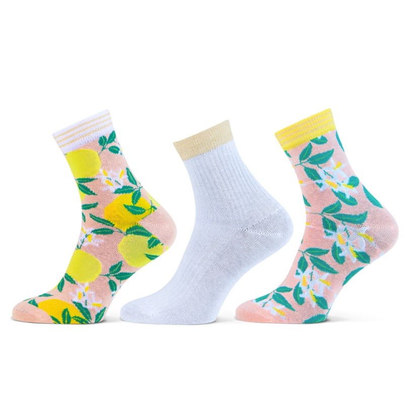 Damen-Shortsocken mit Zitronen-Dessin