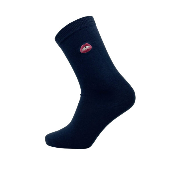 Unisex Socken mit Lippen-Stickerei Dunkelblau