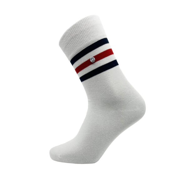 Unisex Socken mit Streifen weiß, rot & blau